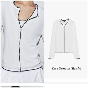 Zara Women's White Sweater with Black Edging